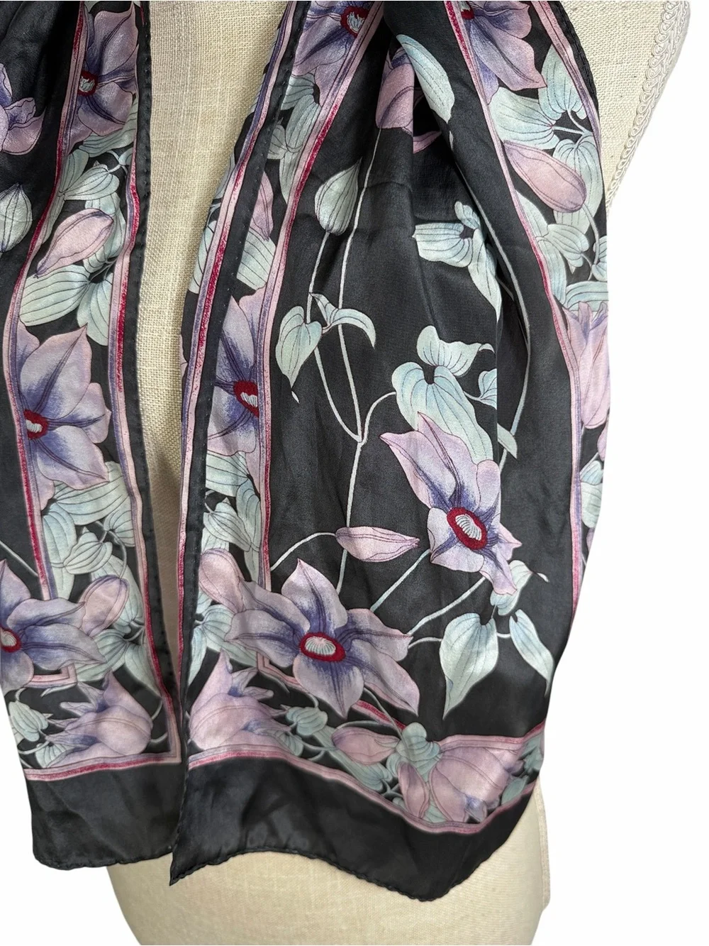 Grey & Purple Vintage Floral Silk Blend Scarf Scarve